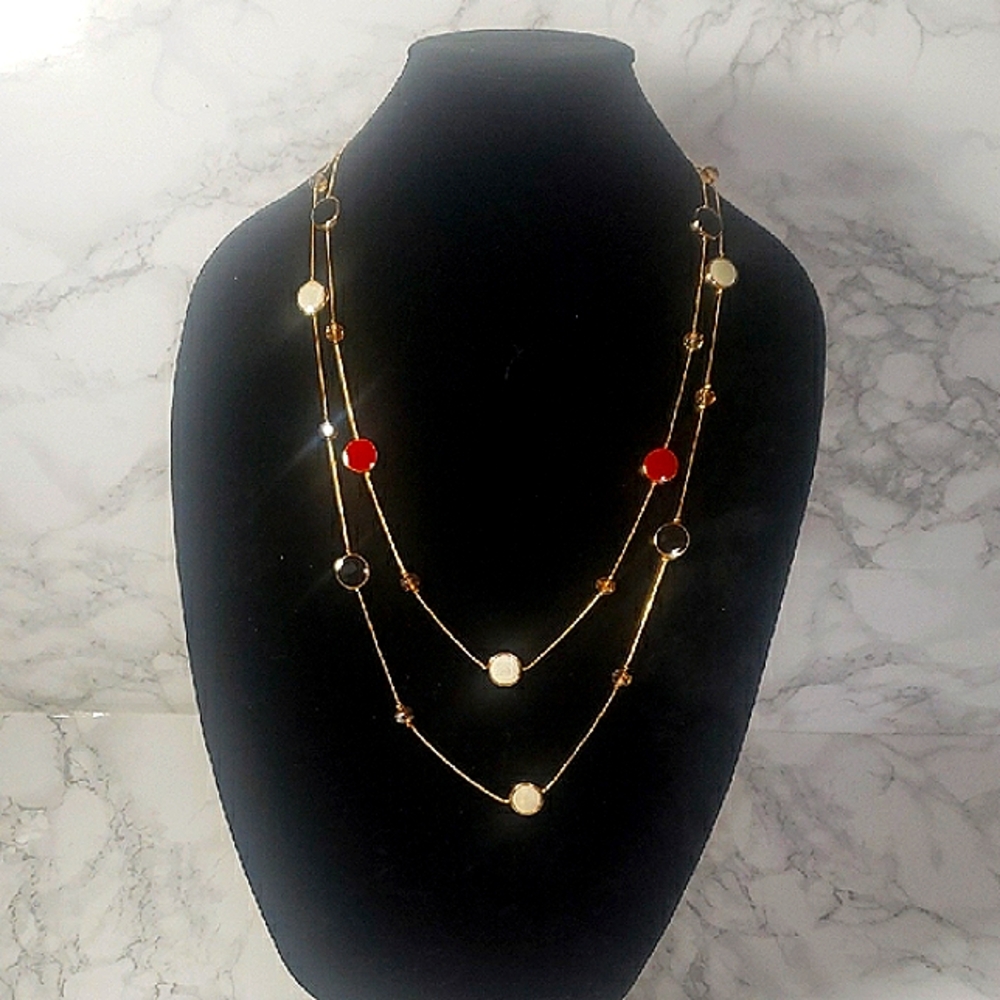 Red, Black & White Layered "Oil Drop" Style Necklace NWT